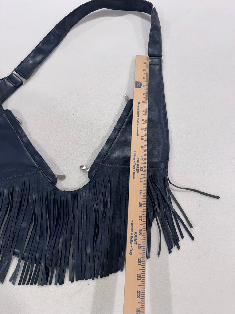Sash Fringe Crossbody Sling Bag Navy Blue Vegan Leather Boho Western - Picture 5 of 15